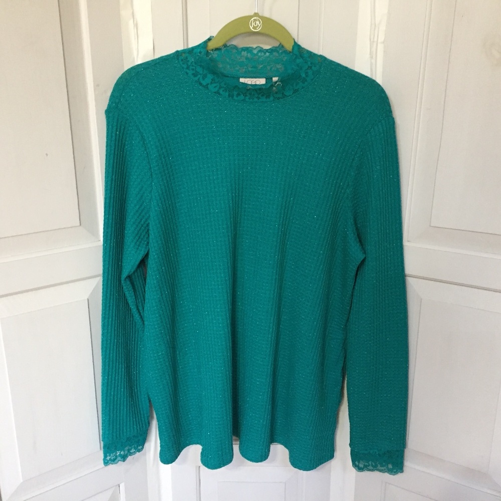 LOGO by Lori Goldstein Teal Long Sleeve Top w/ Sparkle